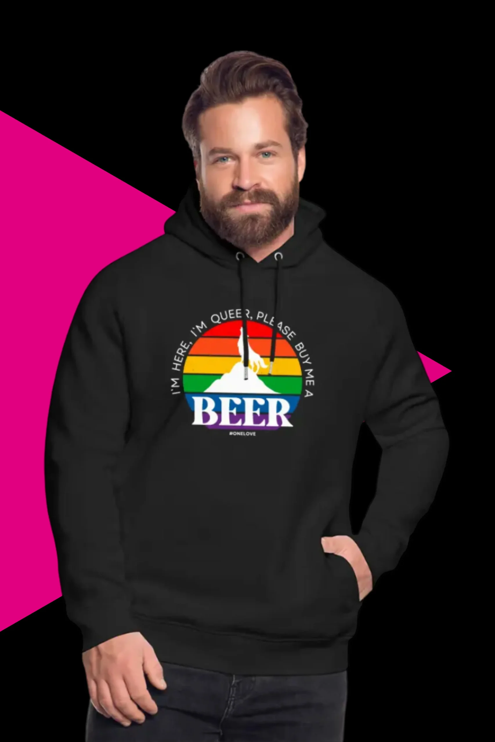 Leiberlwerkstatt I am here, I am queer, please buy me a beer Hoodie